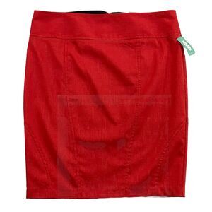 Maurices Pencil Skirt Juniors Size 9/10 Red Solid Stretch Vented Zip Back NEW